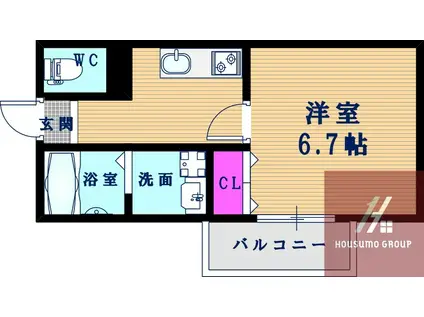 L.FINO岸里ウエスト(1K/2階)の間取り写真