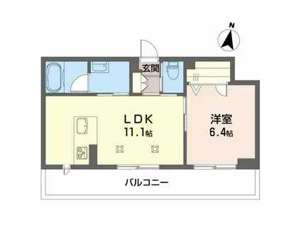 カーサ・グリナージュMJ B棟(1LDK/2階)の間取り写真