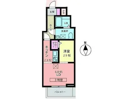 メリディアン川平壱番館(1LDK/3階)の間取り写真