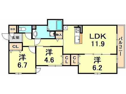 アコルデ西宮北口(3LDK/2階)の間取り写真