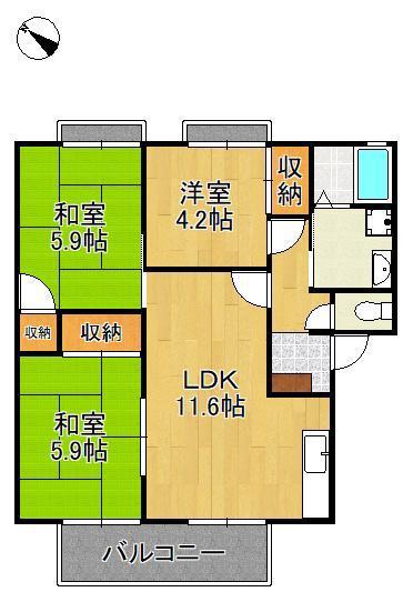 ファミール真木A棟(3LDK/2階)の間取り写真