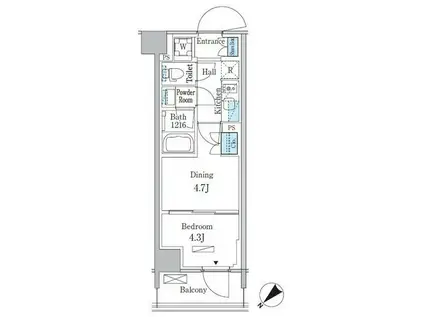 パークアクシス品川南大井パークフロント(1DK/2階)の間取り写真