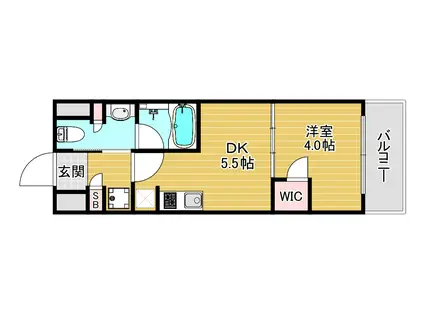 ザ・パークハビオ同心(1DK/4階)の間取り写真