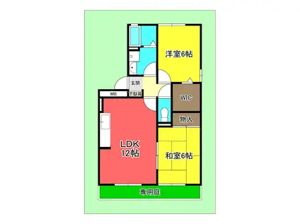 ラフィネ安芸弐番館(2LDK/1階)の間取り写真