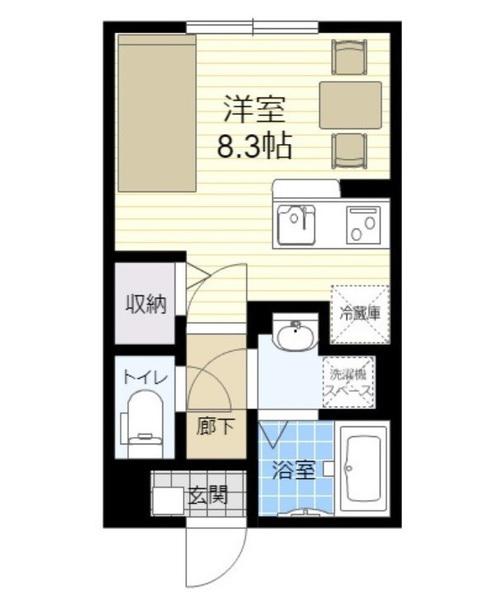 イーストヒルズB棟(1K/2階)の間取り写真