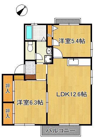 ディアスイーストII B棟(2LDK/2階)の間取り写真