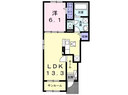 エレガンス ハネカ(1LDK/1階)の間取り写真