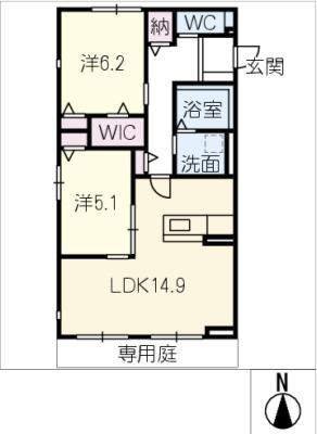 HEIM MAISON 庄内通駅東 C棟(2LDK/1階)の間取り写真