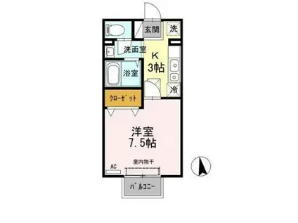 プランドール(1K/1階)の間取り写真