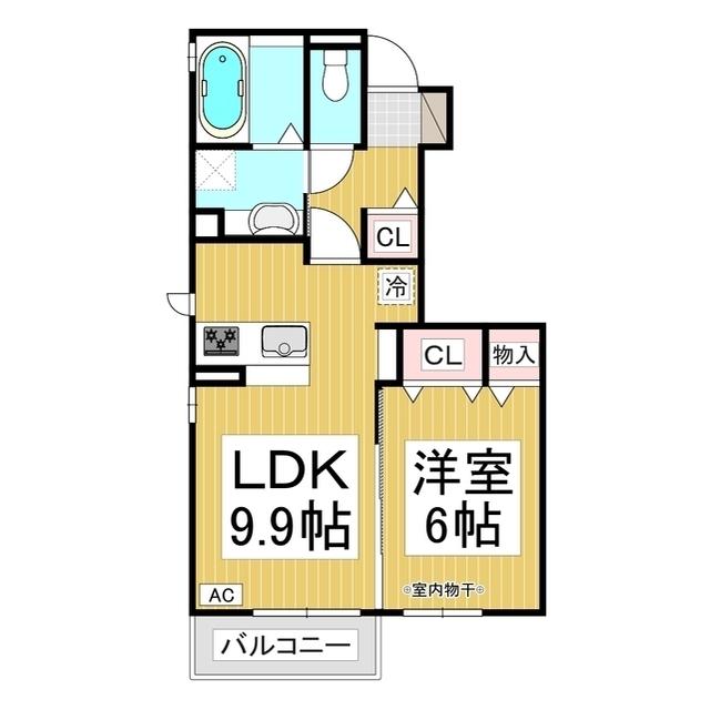 ルージュ伊勢宮A棟(1LDK/1階)の間取り写真