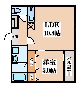 フジパレス瓜生堂III番館(1LDK/1階)の間取り写真