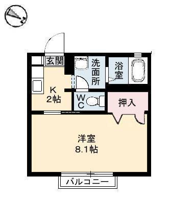 イーストサイド(1K/1階)の間取り写真