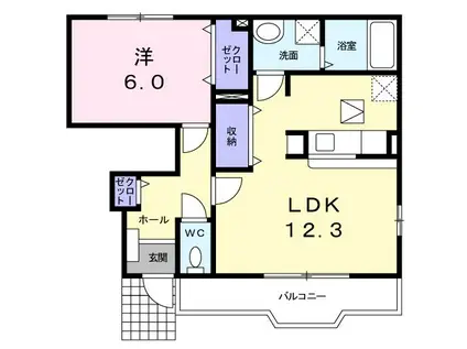 アンソレイエIII(1LDK/1階)の間取り写真