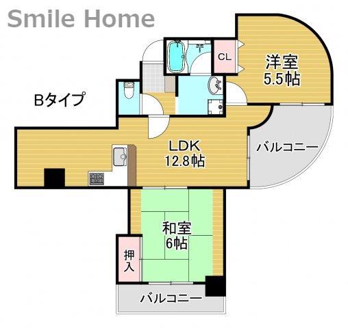 フェルザ住之江公園(2LDK/9階)の間取り写真