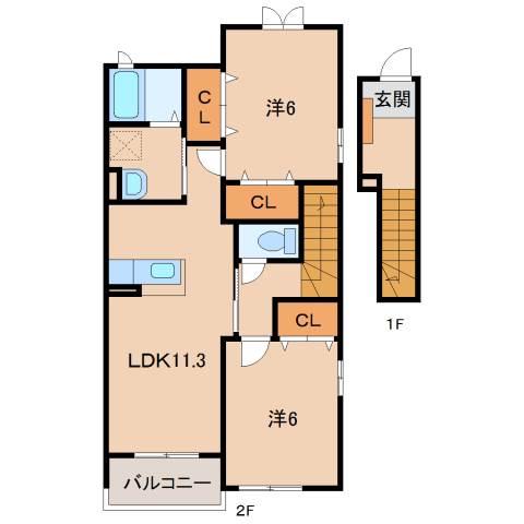 JR阪和線 紀伊駅 徒歩23分 2階建 築17年(2LDK/2階)の間取り写真