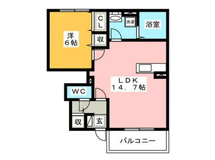 ソレイユB(1LDK/1階)の間取り写真