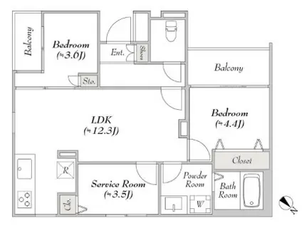 ルミークアン桜新町(2SLDK/1階)の間取り写真