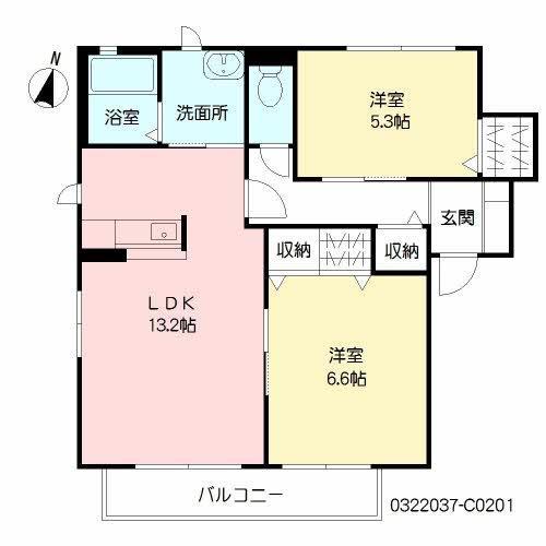 スクエアコート横尾C棟(2LDK/2階)の間取り写真