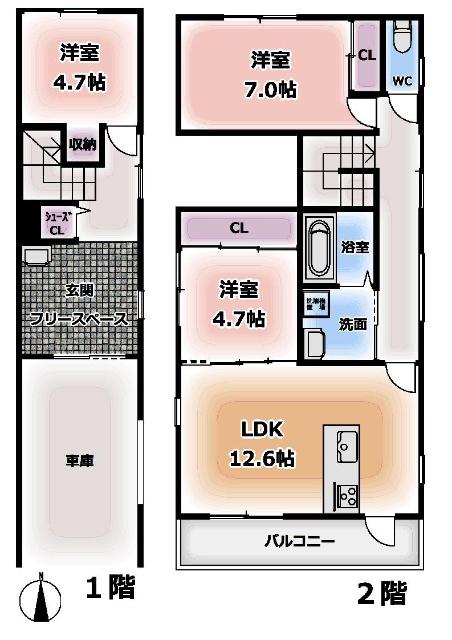 CASA CAMPANA(3LDK/1階)の間取り写真