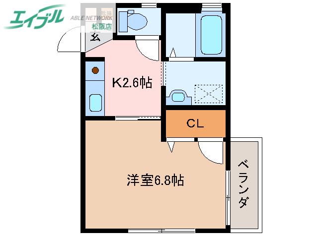 リバーコート吉田(1K/2階)の間取り写真