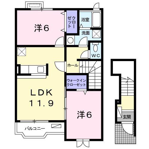 グランディールII-A(2LDK/2階)の間取り写真