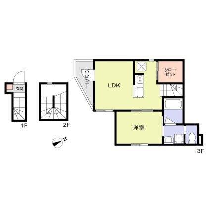 WOODCREST大井RESIDENCE(1LDK/3階)の間取り写真