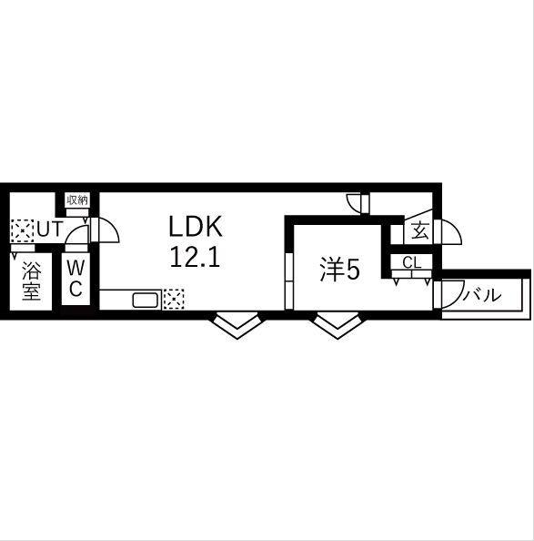 BC生駒B(1LDK/1階)の間取り写真