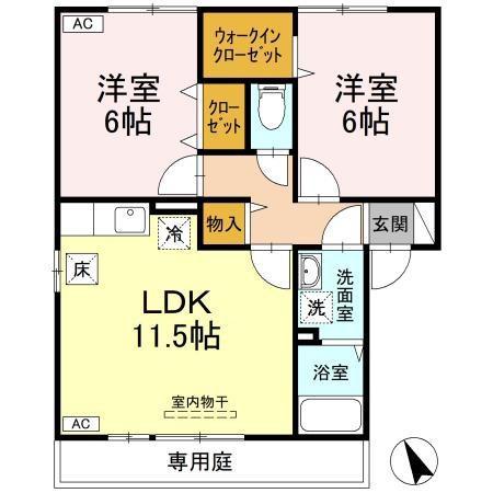 TIMONEA棟(2LDK/1階)の間取り写真