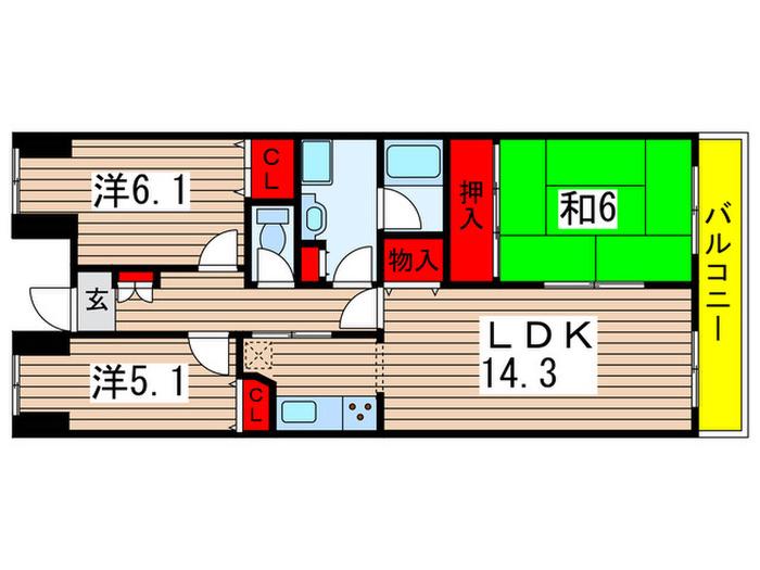 パラッツォ稲毛(3LDK/1階)の間取り写真