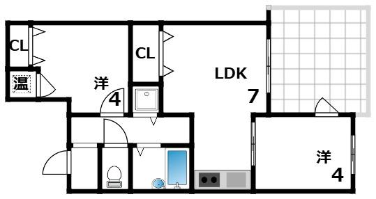 本山ヒルズ(2DK/1階)の間取り写真