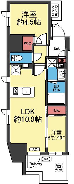 エル・セレーノ横浜関内プリマ(2LDK/7階)の間取り写真