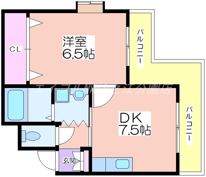 オークコート殿辻(1DK/3階)の間取り写真