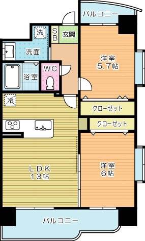グレース上富野(2LDK/6階)の間取り写真