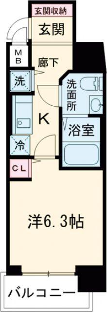 ララプレイス三宮東アスヴェル(1K/6階)の間取り写真
