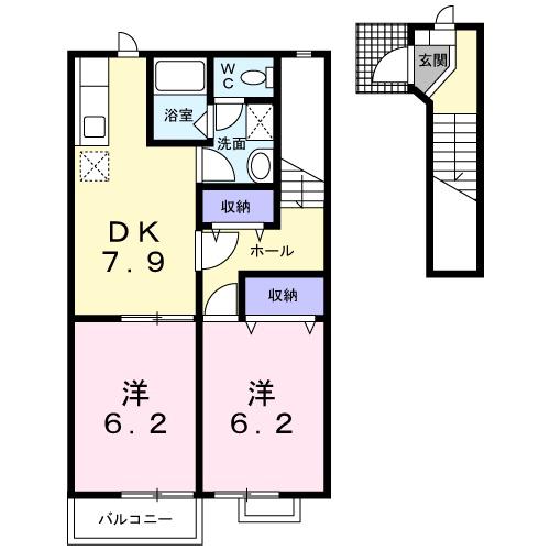 アルモニ-メゾンK・K(2DK/2階)の間取り写真