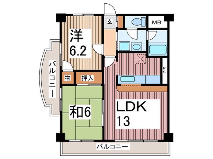 アズコム吉川(2LDK/7階)の間取り写真