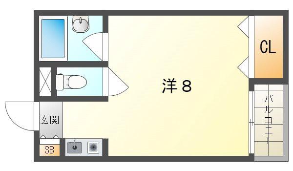 リベルテ古川橋(ワンルーム/2階)の間取り写真