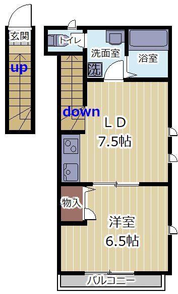 ベルグラン千代田III(1DK/2階)の間取り写真