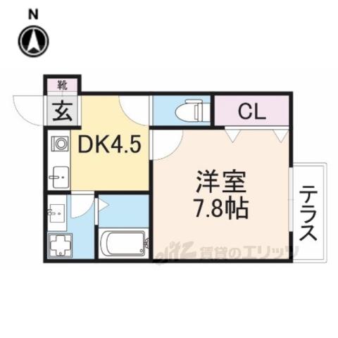 グランドソレイユ香里園(1DK/1階)の間取り写真
