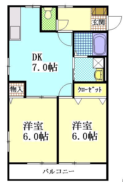 アシュテムハイツ(2DK/2階)の間取り写真