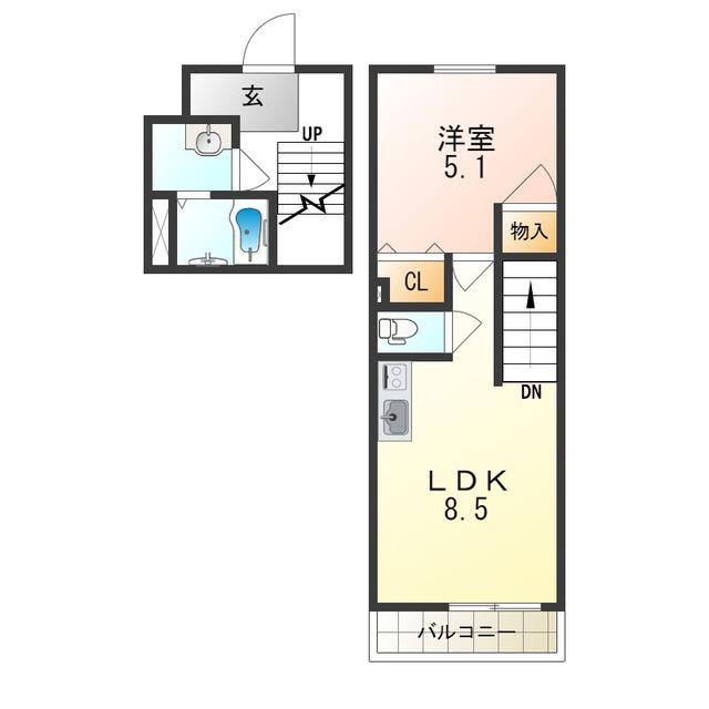 スリーハーブス服部寿町(1LDK/2階)の間取り写真