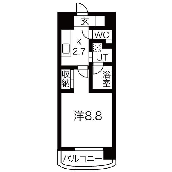 ウィッカムテラス(1K/6階)の間取り写真
