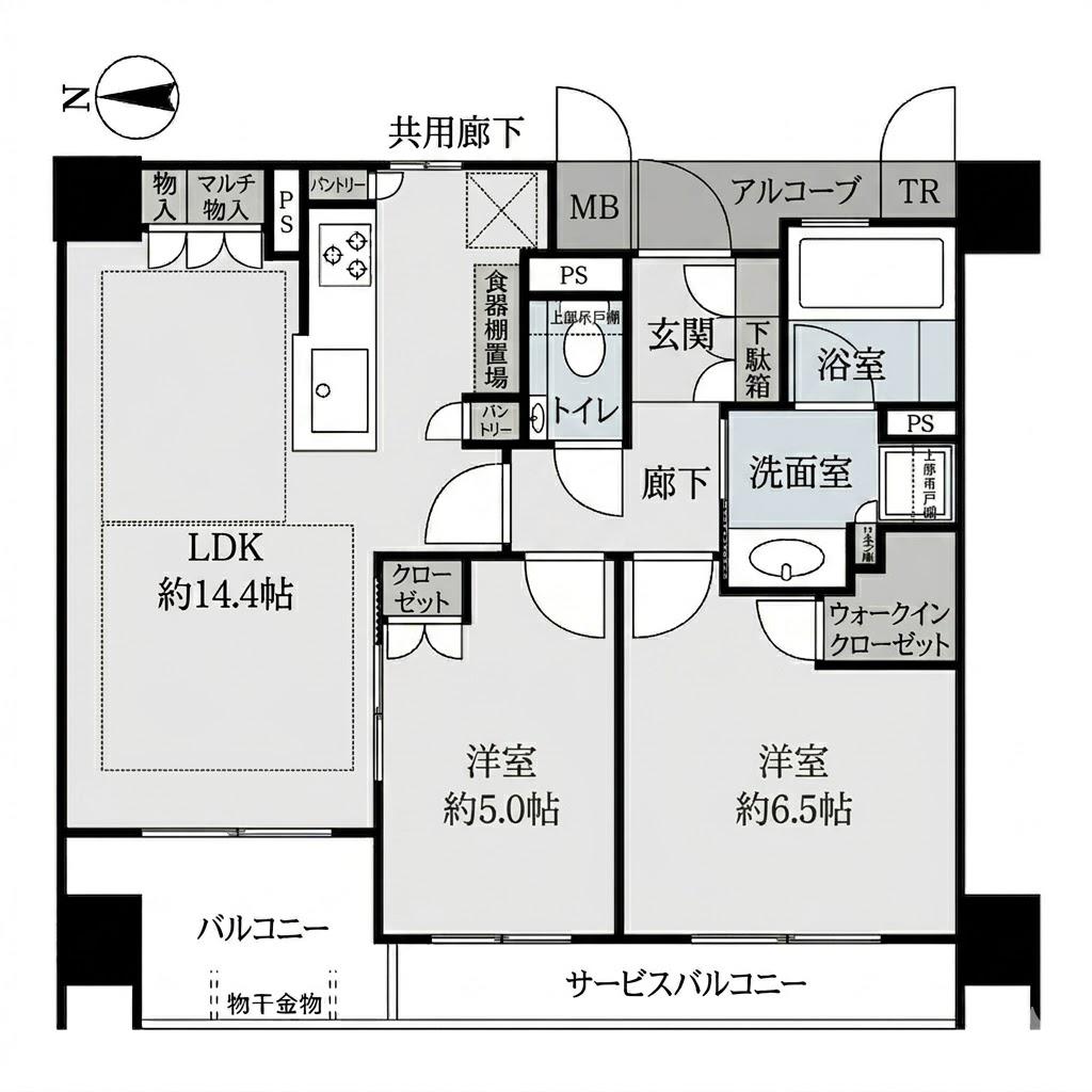 プレミスト京都二条城北(2LDK/6階)の間取り写真