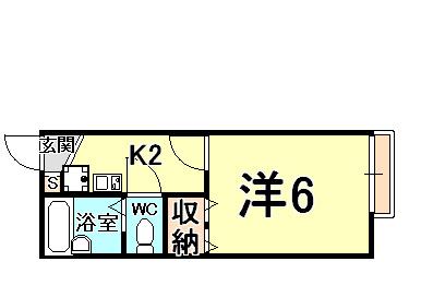 レオパレスウィル鳴尾(1K/2階)の間取り写真