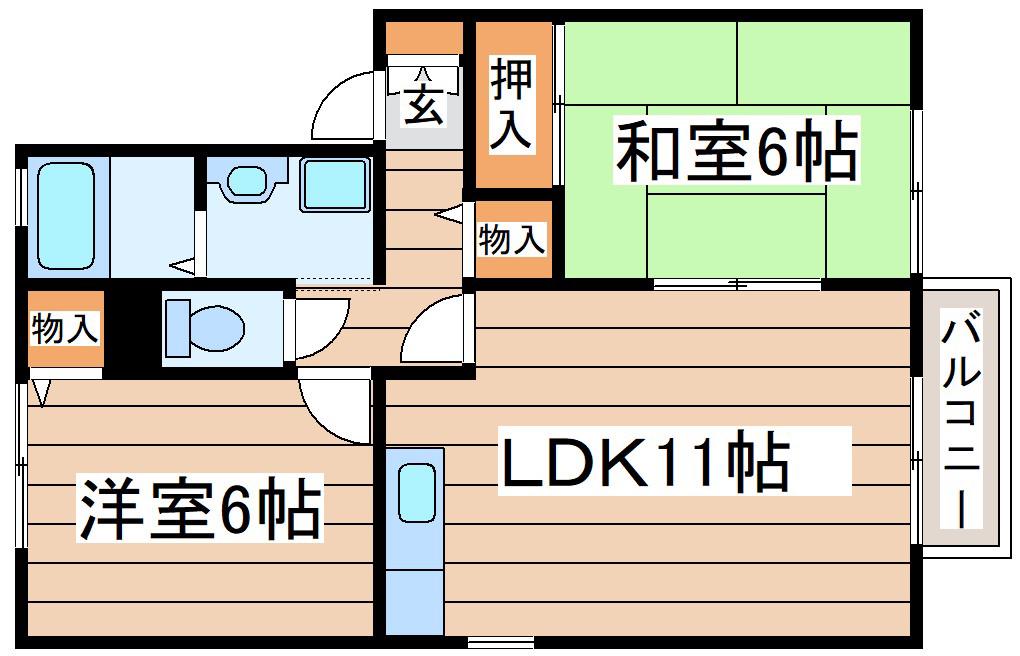 パーシヴ遠見塚D(2LDK/1階)の間取り写真
