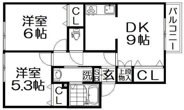 ルミエール葛原(2DK/1階)の間取り写真