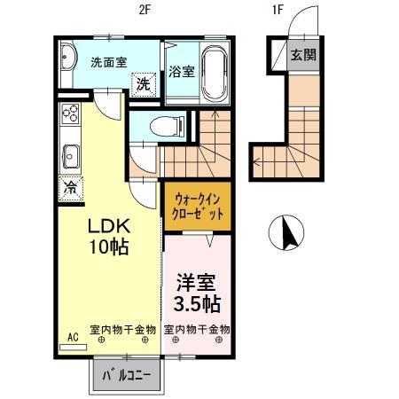 メゾンT&K(1LDK/2階)の間取り写真