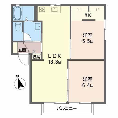 メゾン城東通 A(2LDK/2階)の間取り写真