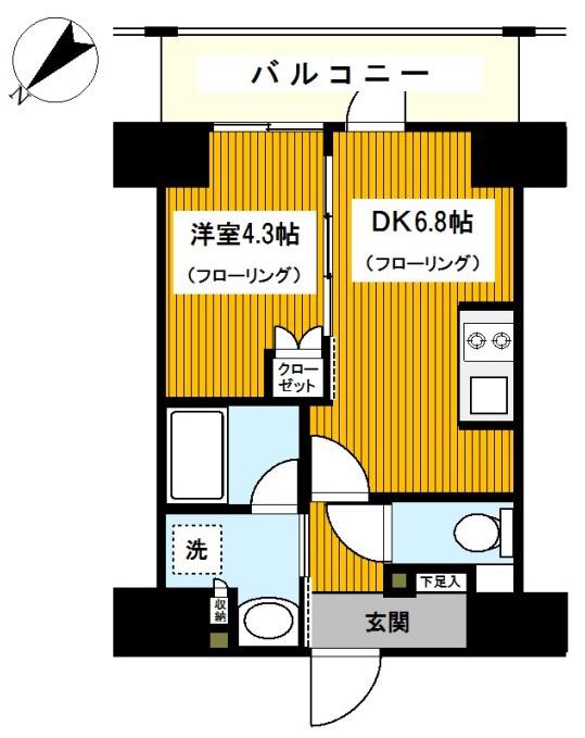CITY LUX TOBE(1DK/4階)の間取り写真