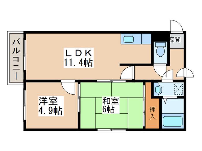 ジョイパレスA(2LDK/4階)の間取り写真